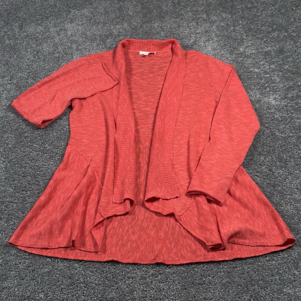 Eileen Fisher Cardigan XS Coral Orange Open Front Linen Blend Lightweight *READ* - Picture 2 of 7